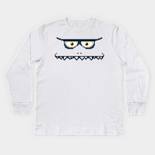 blue pixel face monster Kids Long Sleeve T-Shirt